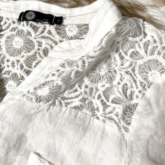 M Made in Italy linen & lace roll tab shirt - Picture 8 of 8